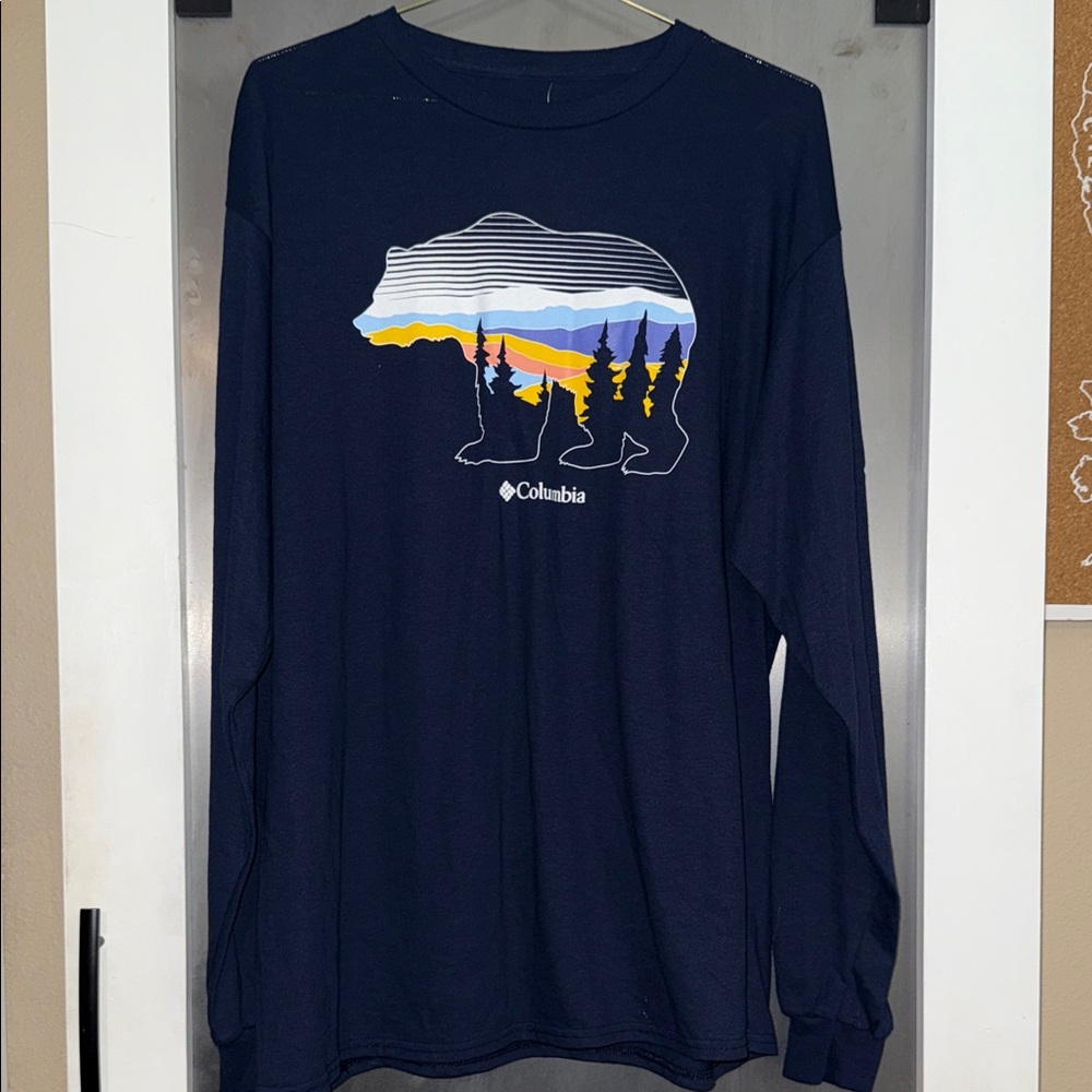 Columbia Mens Navy Bear Graphic Long Sleeve Tee